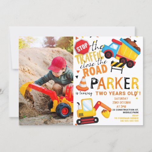 Construction Birthday Cute Photo Invitation