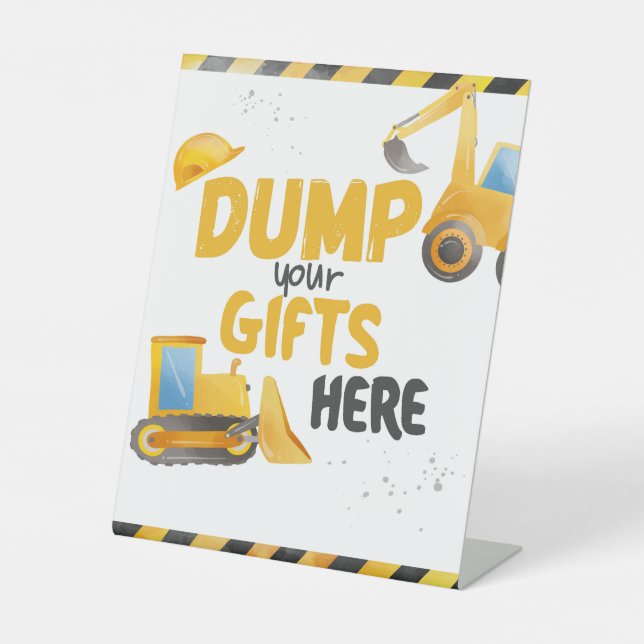 Construction Birthday - Dump Gifts Here Pedestal Sign (Front)