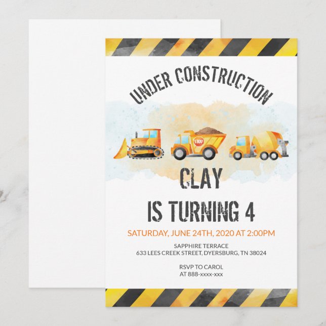 Construction Birthday Dump Truck Birthday Invitation (Front/Back)