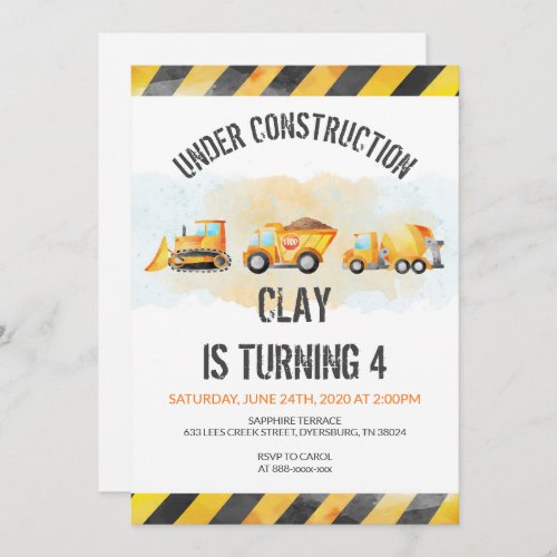 Construction Birthday Dump Truck Birthday Invitation