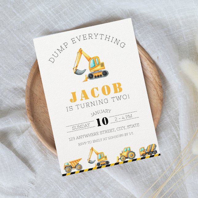 Construction Birthday Dump Truck Digger Excavator Invitation (Creator Uploaded)