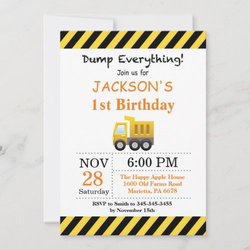 Construction Birthday Dump Truck Invitation
