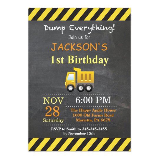 Construction Birthday Dump Truck Invitation 6288