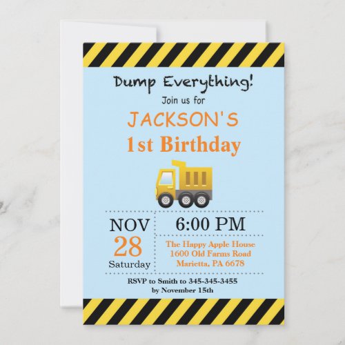 Construction Birthday Dump Truck Invitation