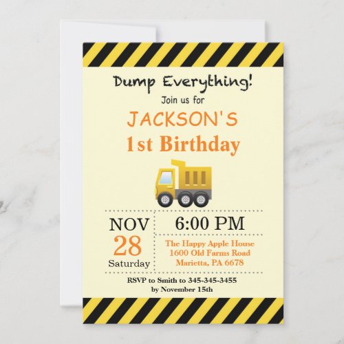 Construction Birthday Dump Truck Invitation