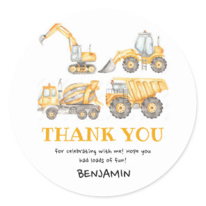 Construction Birthday Dump Truck Party Favor Classic Round Sticker