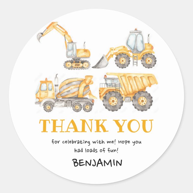 Construction Birthday Dump Truck Party Favor Classic Round Sticker (Front)