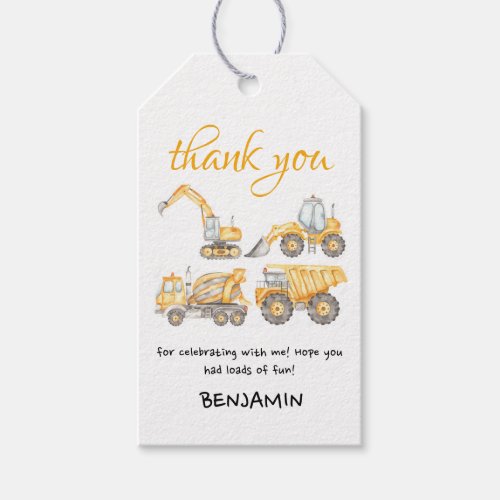 Construction Birthday Dump Truck Party Favor Gift Tags