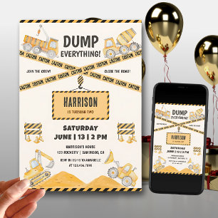 Construction Birthday   Dump Truck Party Invitation