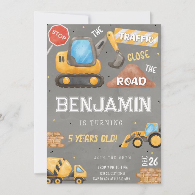Construction Birthday Dump Truck Party Invitation (Front)