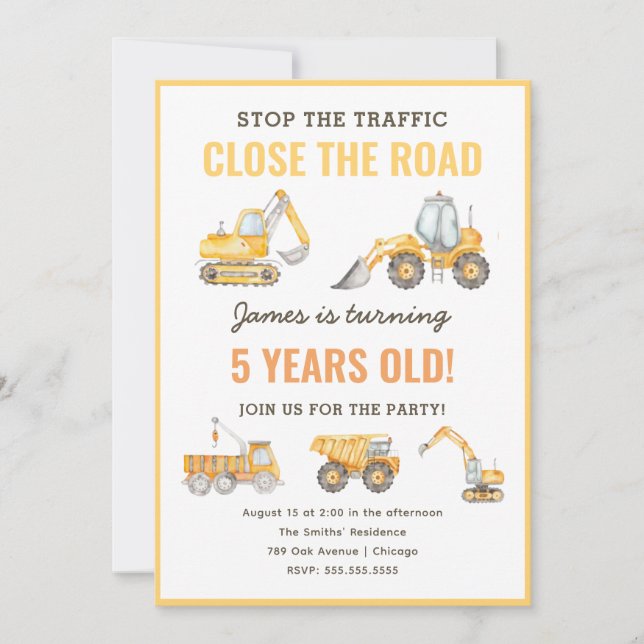 Construction Birthday Dump Truck Party Invitation (Front)