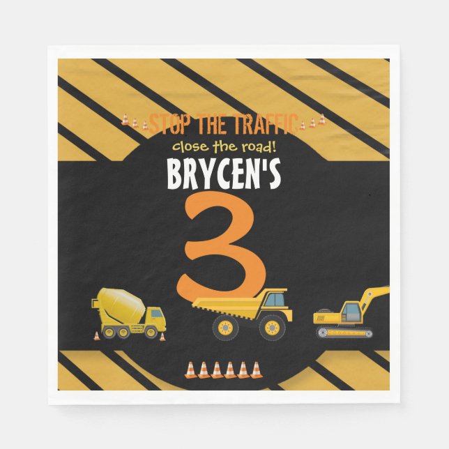 Construction Birthday Dump Truck Party Napkins (Front)