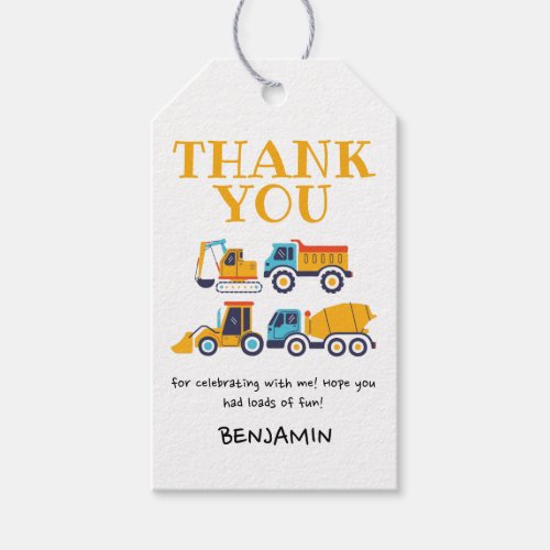 Construction Birthday Dump Truck Party Thank You Gift Tags