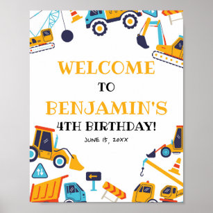 Construction Birthday Dump Truck Party Welcome Poster