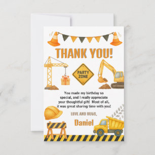 Construction Birthday Dump Truck Thank You Card