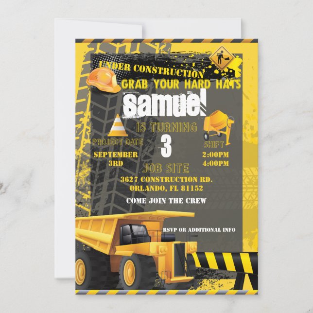 Construction Birthday dumper Invitation (Front)