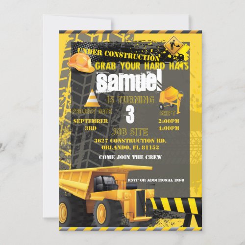 Construction Birthday dumper Invitation