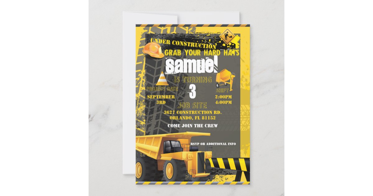 Construction Birthday dumper Invitation
