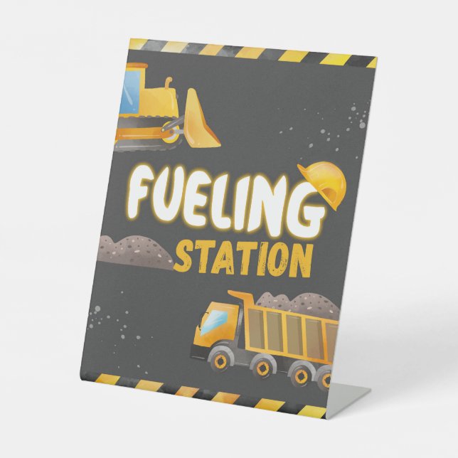 Construction Birthday - Fueling Station  Pedestal Sign (Front)