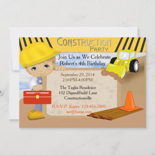 Construction Birthday  Invitation