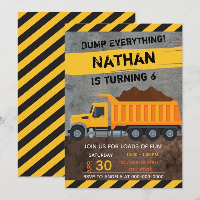 Construction Birthday Invitation (Front/Back)