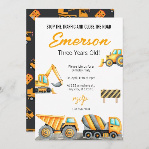 Construction Birthday Invitation