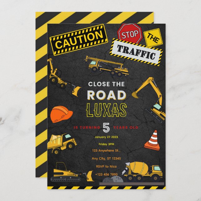 Construction Birthday Invitation (Front/Back)