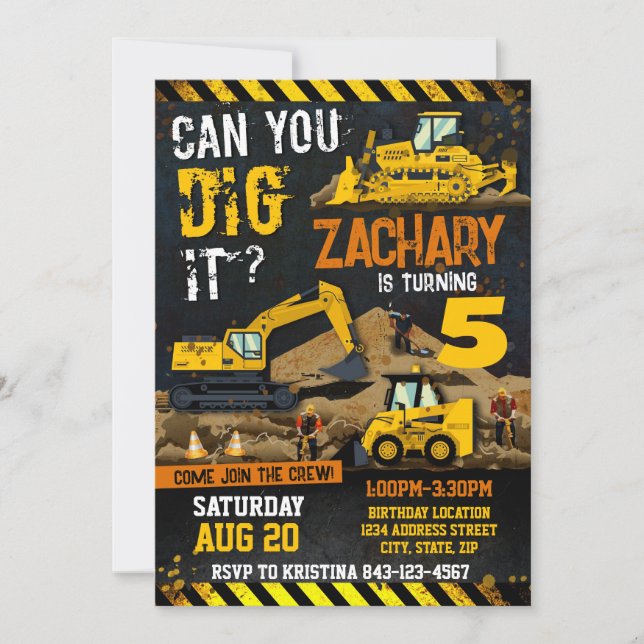 Construction Birthday Invitation, Boys digger invi Invitation (Front)