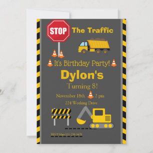 Construction Birthday Invitation, Bull Dozer Invi Invitation