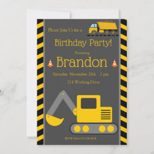 Construction Birthday Invitation, Bull Dozer Invitation