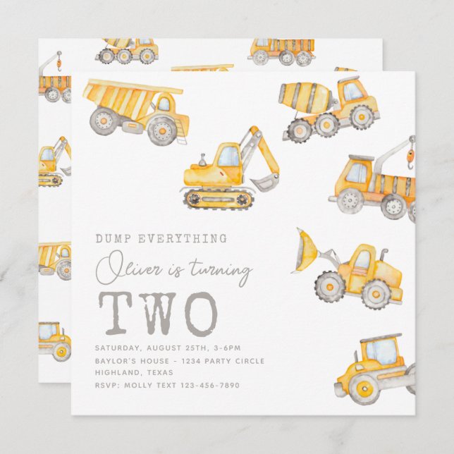 Construction Birthday Invitation | Construction (Front/Back)