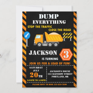 Construction birthday invitation Dump truck invite