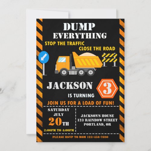 Construction birthday invitation Dump truck invite