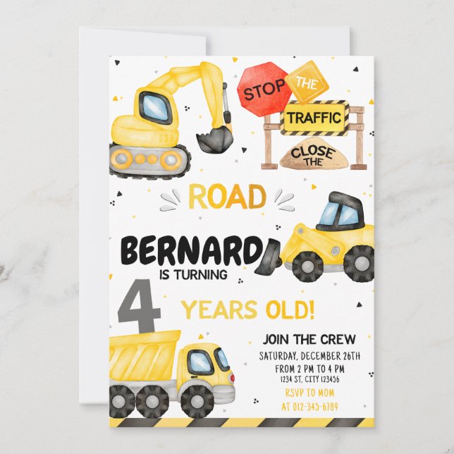 Construction Birthday Invitation Dump Truck Party (Front)