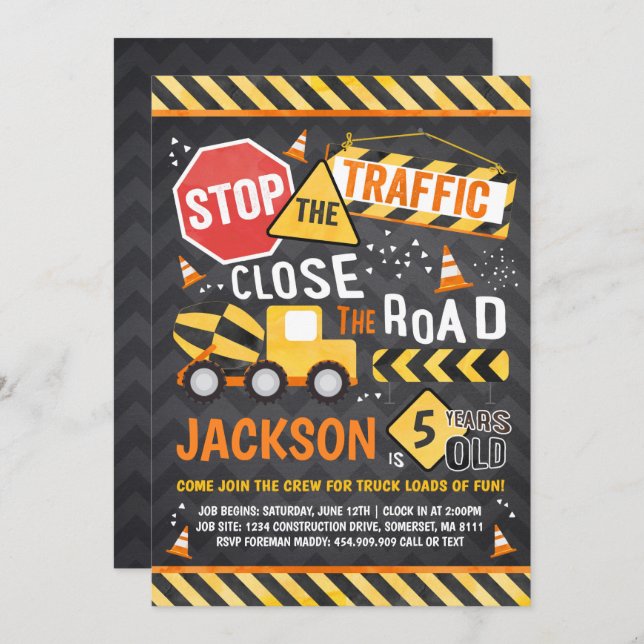 Construction Birthday Invitation Dump Truck Party (Front/Back)