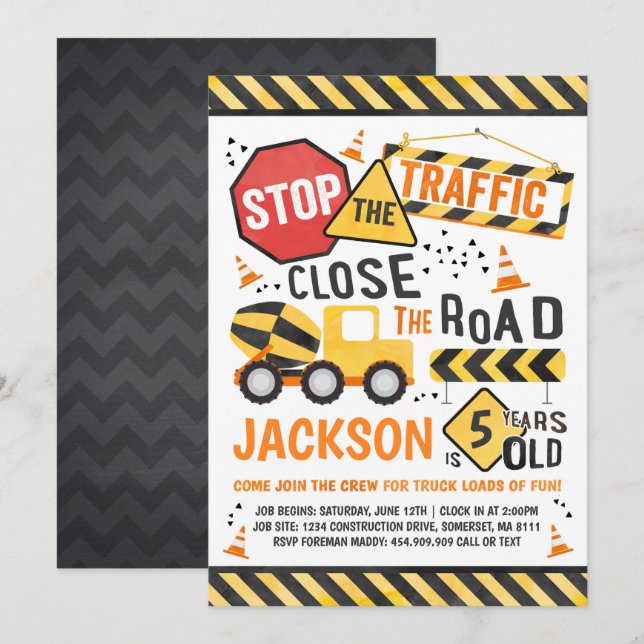 Construction Birthday Invitation Dump Truck Party (Front/Back)