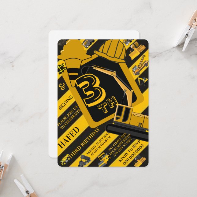 Construction Birthday Invitation, Editable Constru Invitation (Front/Back In Situ)