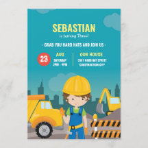 Construction Birthday Invitation Excavator