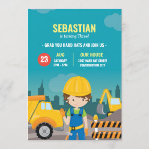 Construction Birthday Invitation Excavator