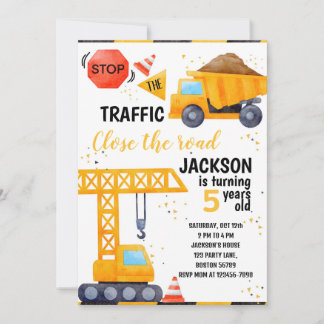 Construction Birthday Invitation Excavator Invite