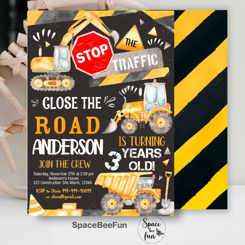 Construction Birthday invitation for 3 year old