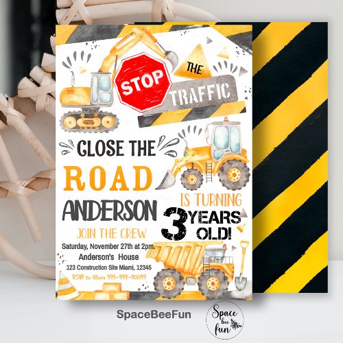 Construction Birthday invitation for 3 year old