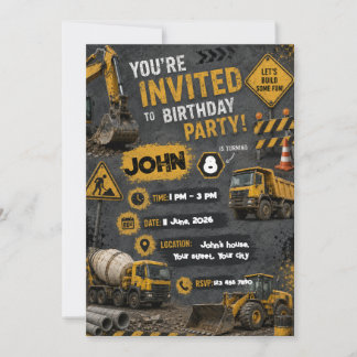 Construction Birthday Invitation for Kids