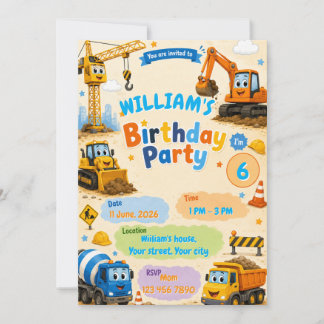 Construction Birthday Invitation for Kids