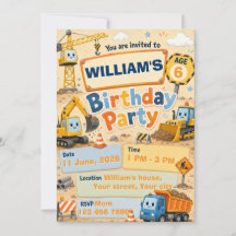 Construction Birthday Invitation for Kids