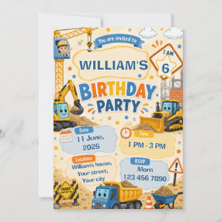 Construction Birthday Invitation for Kids