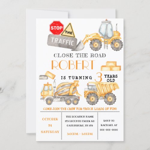 Construction Birthday Invitation Template