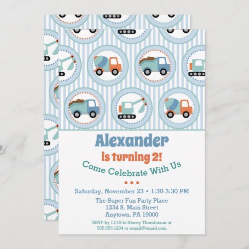 Construction Birthday Invitation Toddler 1st 2nd