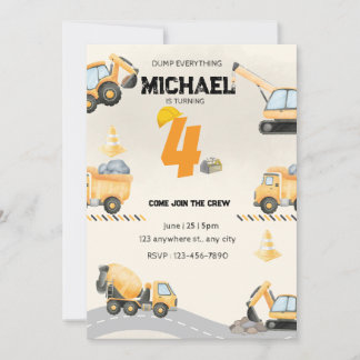 Construction  Birthday Invitation, Trucks Them Invitation
