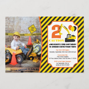 Construction Birthday Invitation with Photo